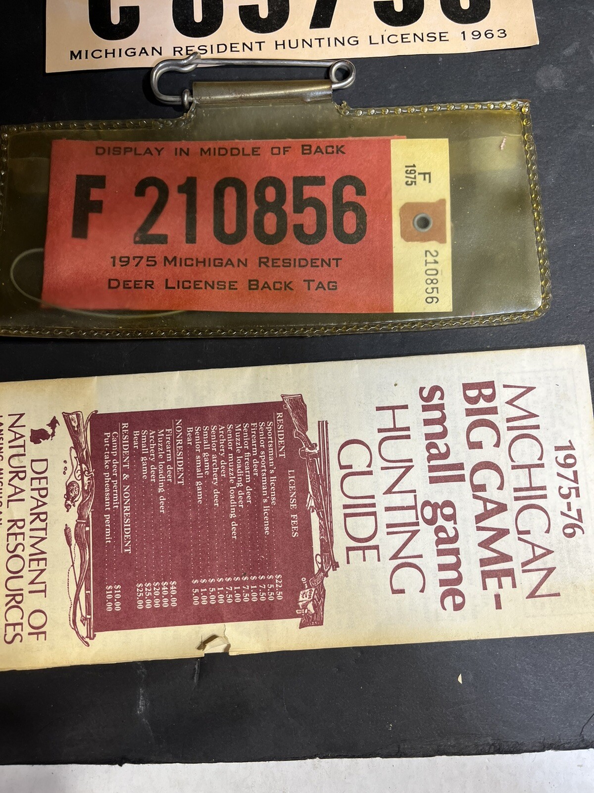 1963@1975 Michigan Hunting Licenses Wit Holders And Hunting Guide
