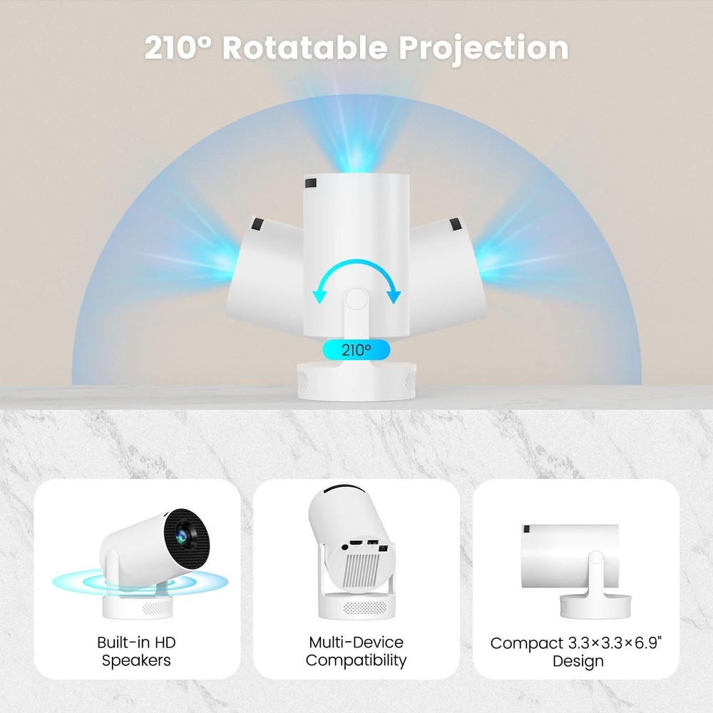 Mini Projector with WiFi and Bluetooth, Portable Projector Support Soundbase ...