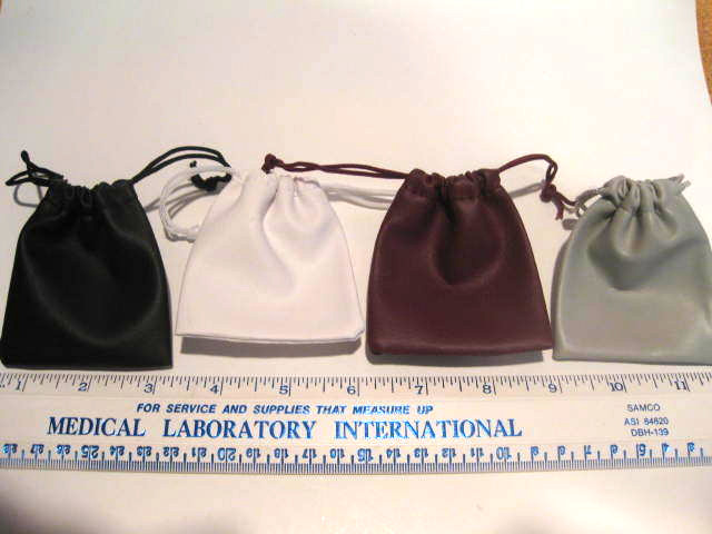 2 LEATHERETTE GREY DRAW STRING POUCH 2 3/4" X 3 1/4"