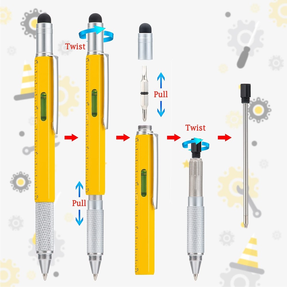 4 Pack Multitool Pen with Extra Refills Set, 6 in 1 Multitool Pen with Ruler ...