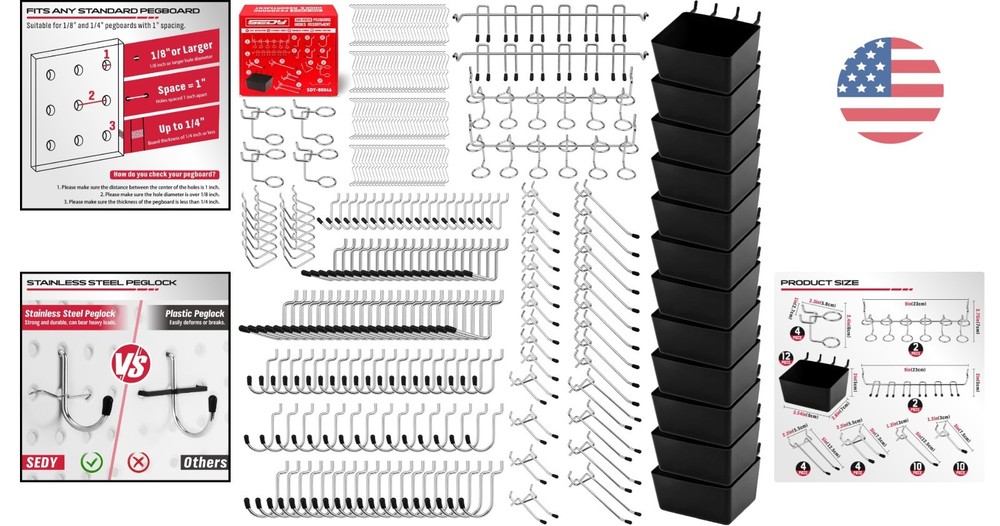 300-Piece Pegboard Hook Set - Durable Accessories for Ultimate Tool Organization
