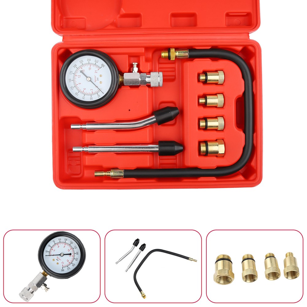 8-Piece Gasoline Engine Compression Tester Kit Universal Cylinder Pressure Tool