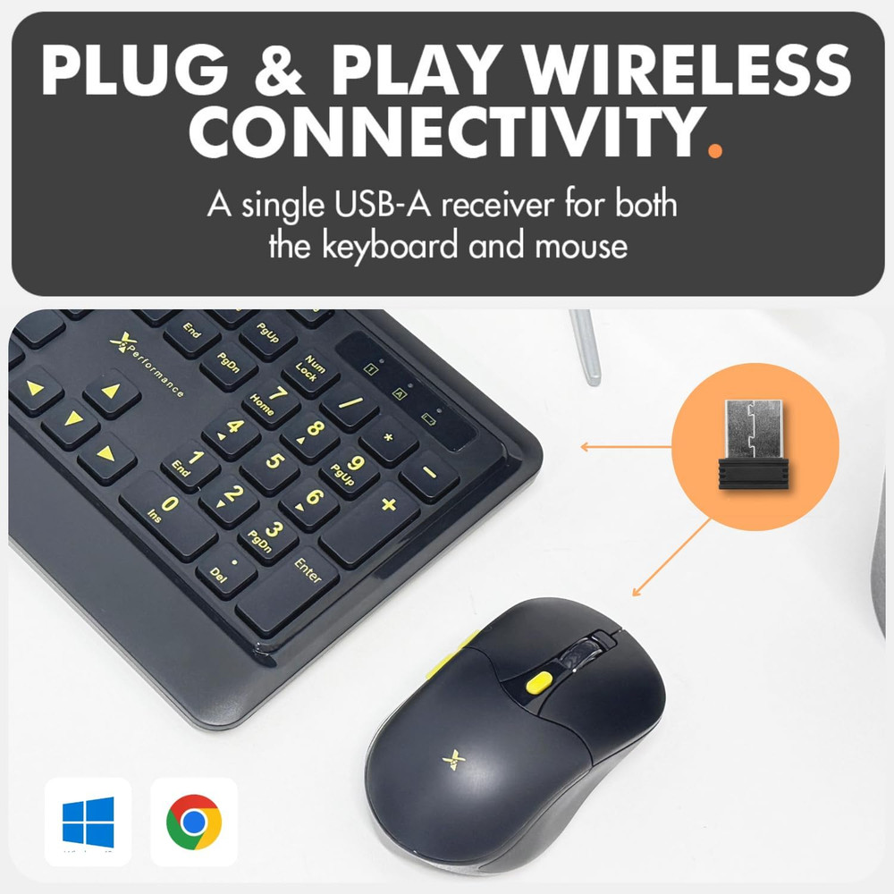 X9 Performance Large Print Wireless Keyboard and Mouse Combo - 4X Larger