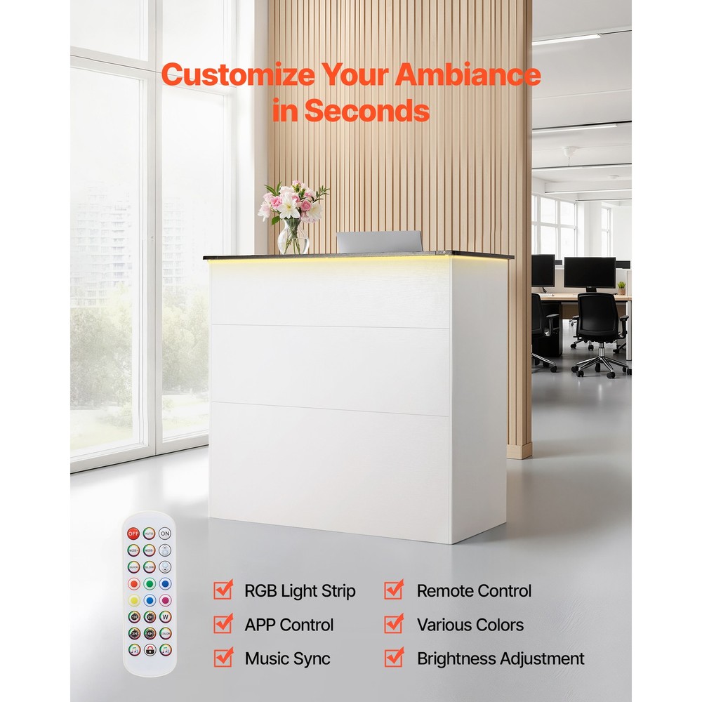 Uimoso Reception Desk 50-in Rectangular Counter with Lighting & Storage Drawers