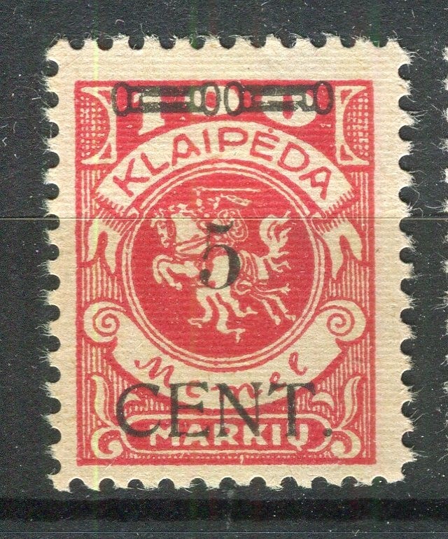 LITHUANIA MEMEL; 1923 early CENT. Surcharged issue Mint hinged 5c. value