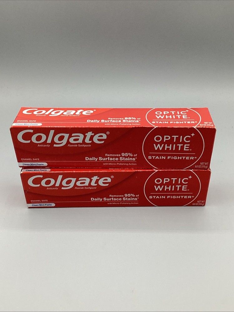Colgate Optic White STAIN FIGHTER Toothpaste Clean Mint 6.0 oz each, 2 pk