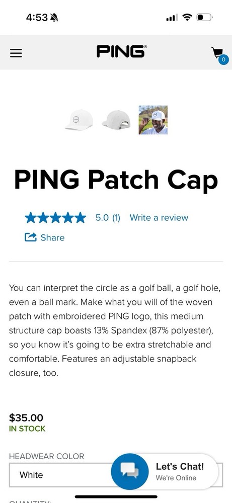 PING Patch Cap White – Flexfit Tech 110 – Brand New with Tags – Golf Hat