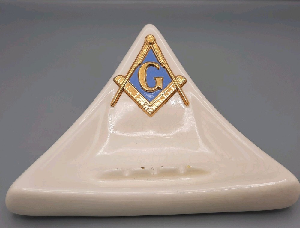 Vintage Masonic Free Mason Triangular Ceramic Ashtray