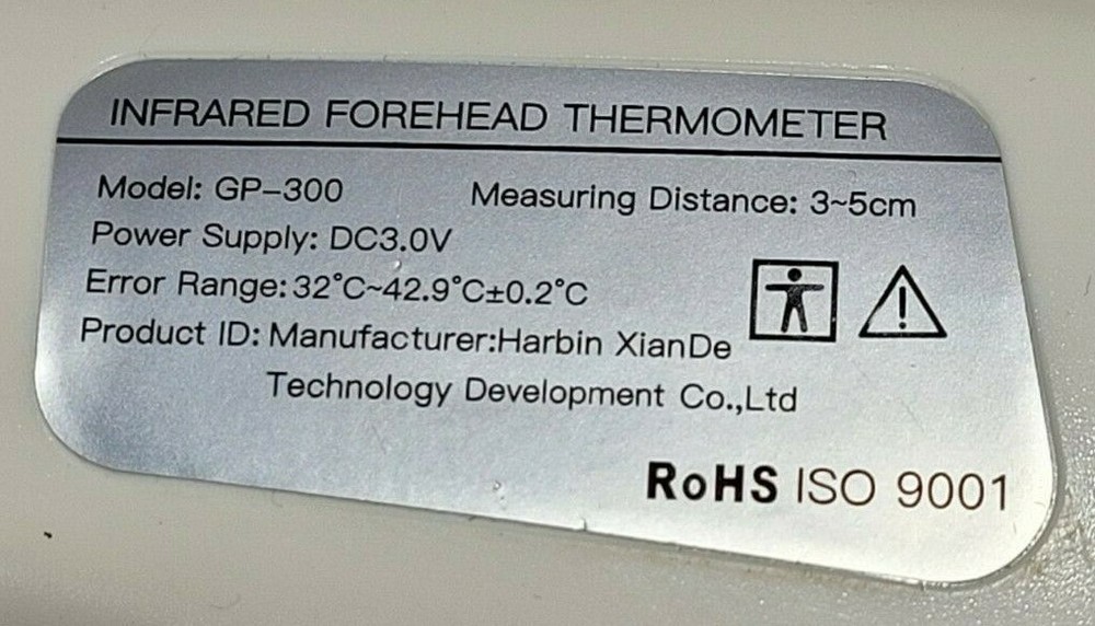 Infrared Forehead Thermometer ROHS Model GP-300 W/ Memory, Digital & Light