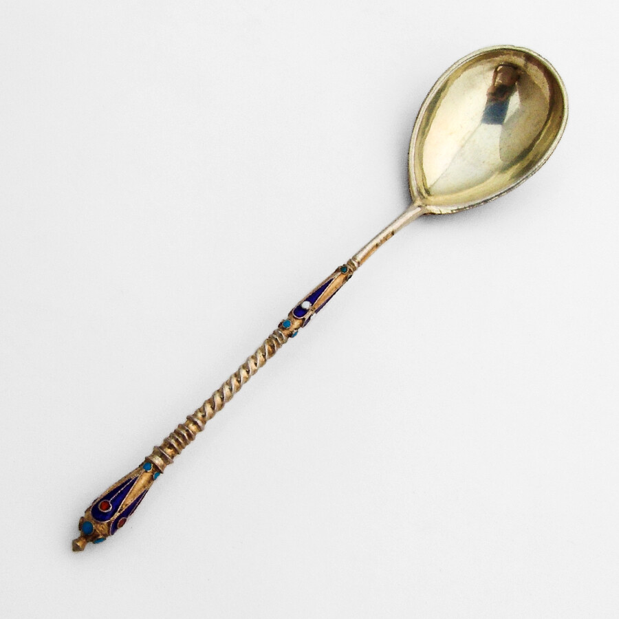 Cloisonne Enamel Teaspoon Russian 84 Standard Silver Klinbert