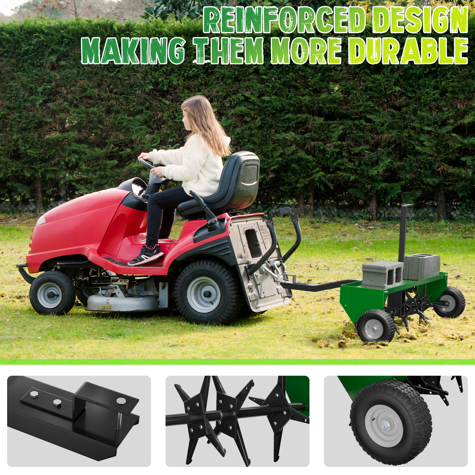 40" 101CM Tow Plug Lawn Aerator Lawn Spike Aerator Lawn& Garden Steel Heavy Duty