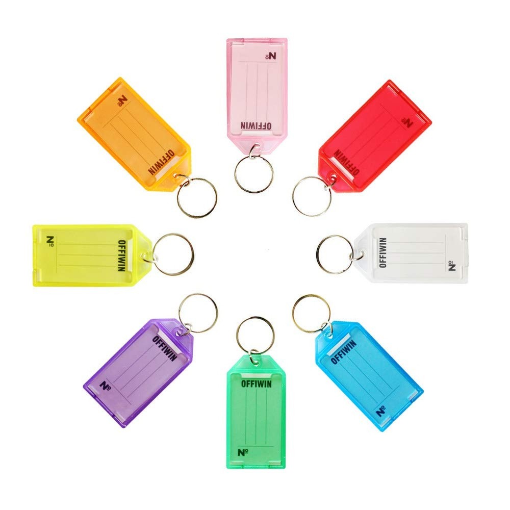 24 PCS PP Plastic Key Tags Identifier ID Labels with Split Ring Label Window ...