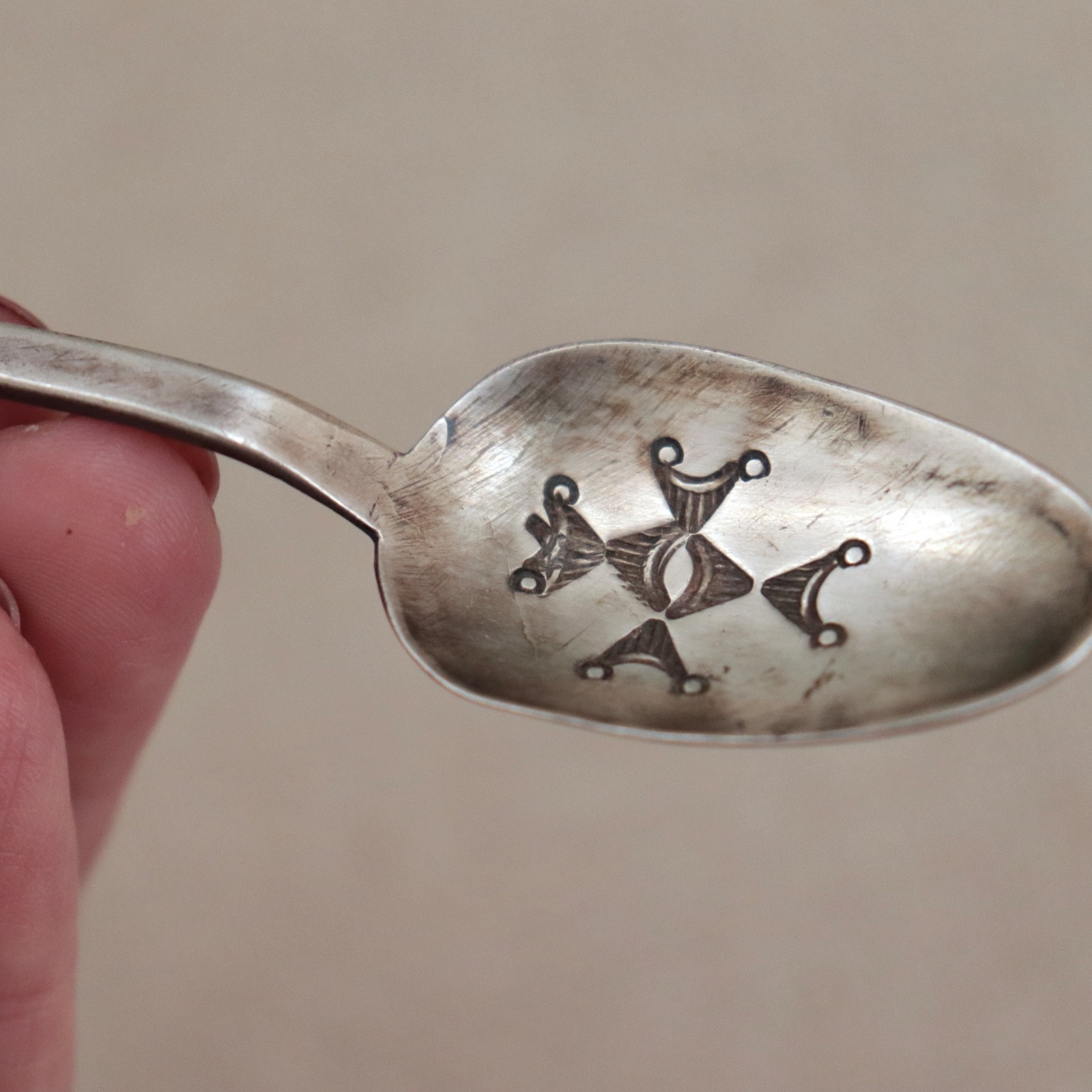 Early Navajo Ingot Silver Spoon 1900s Bench Stamped Handle Sterling Antique Vtg