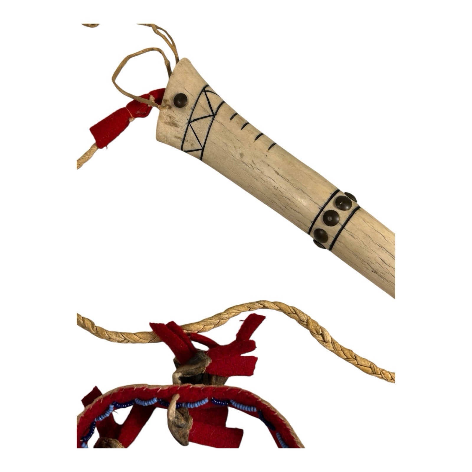 Vintage Authentic Native American Elk Antler Studded Quirt