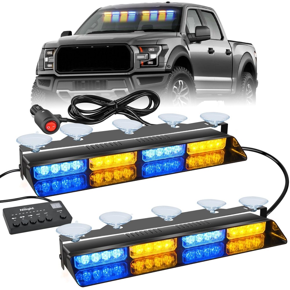 Nilight 32LED Amber Blue Emergency Dash Strobe Lights with Controller Suction...