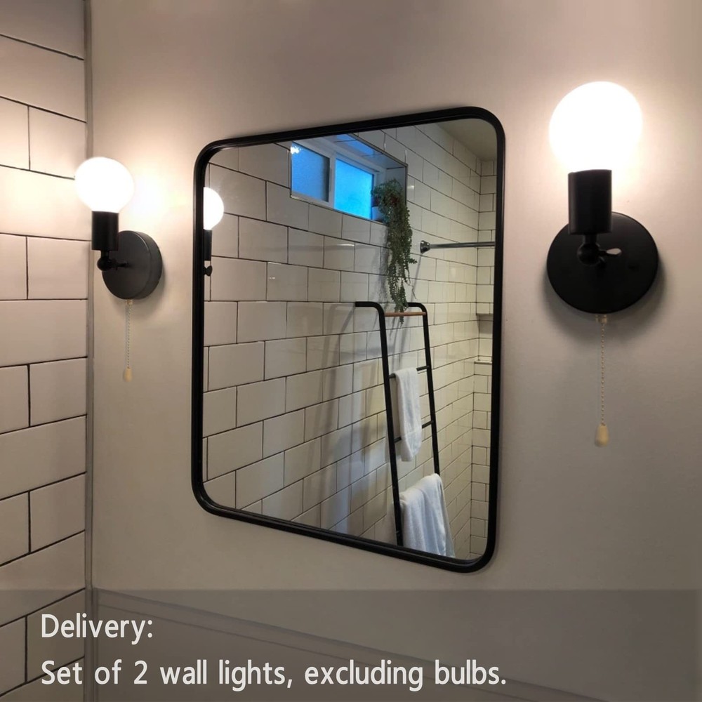 Adjustable Retro Wall Sconce Light with Pull Chain Switch Vintage Black Wall ...