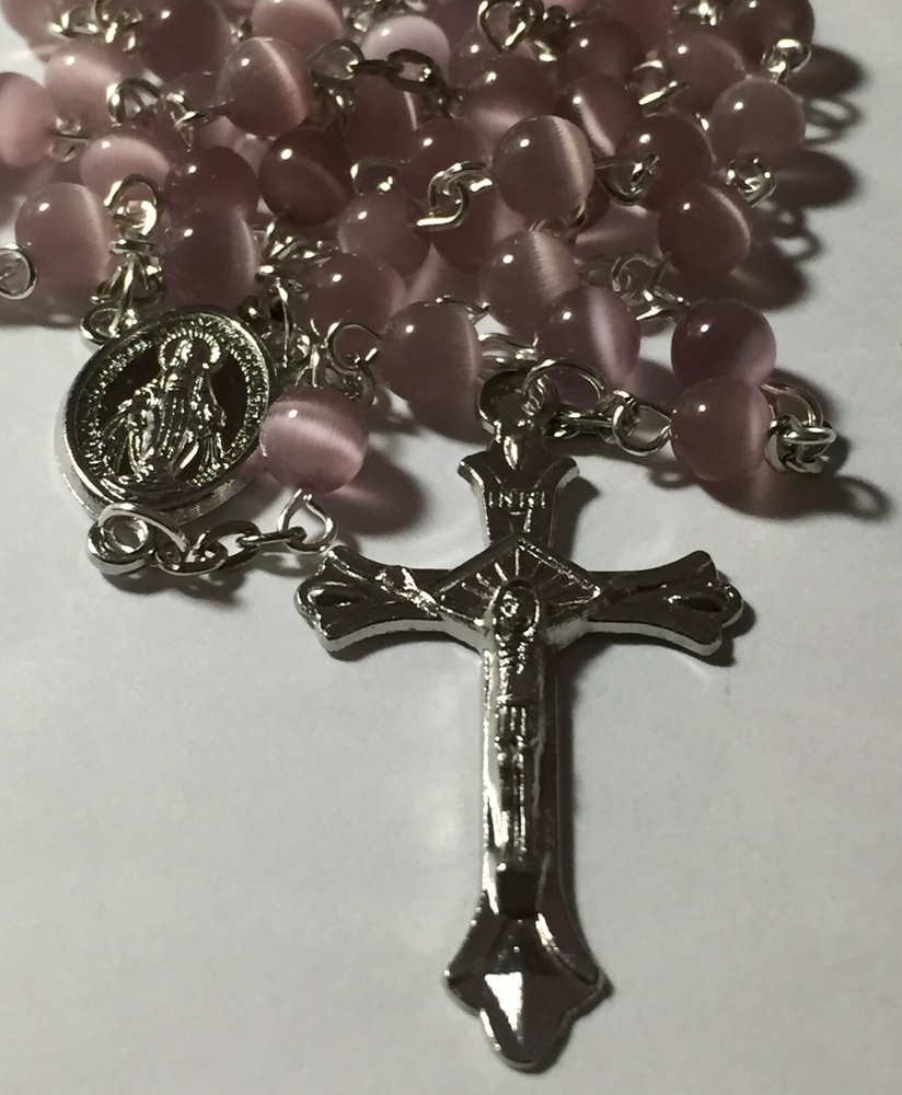 Lavender Traditional Cats Eye Prayer Catholic Rosary Beads