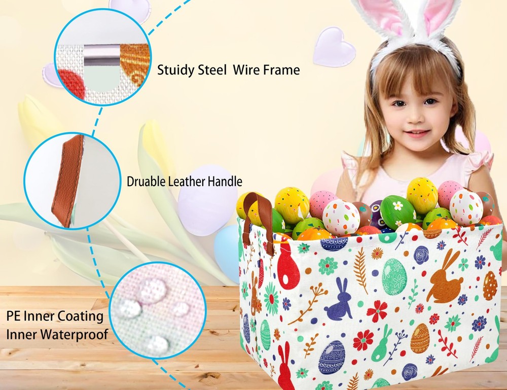 BOOHIT Rectangle Empty Easter Baskets Boy Large Toy Storage Bin Girls collaps...