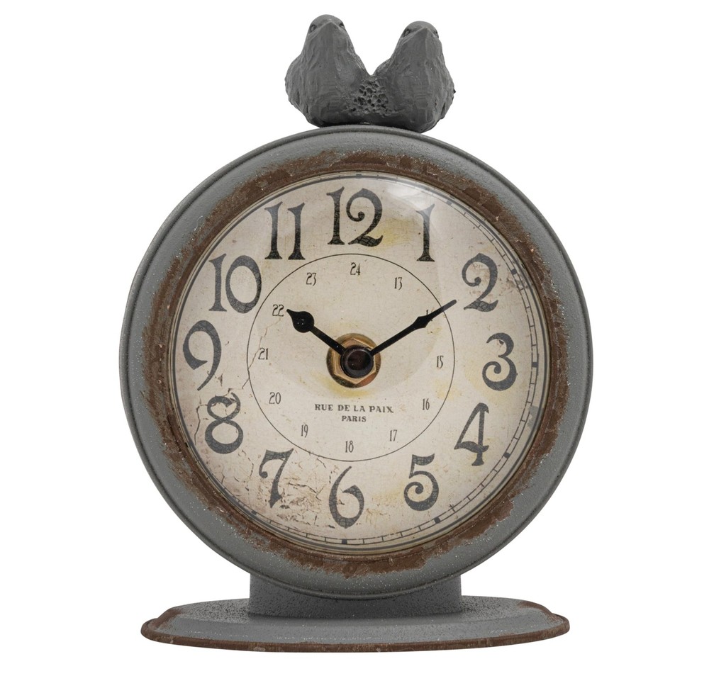 Grey Pewter Mantel Clock with Birds
