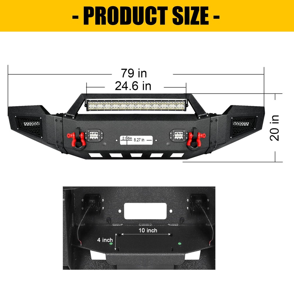 前绞车保险杠套件 RAM 2500 3500 2003 - 2005 黑色越野钢 LED
