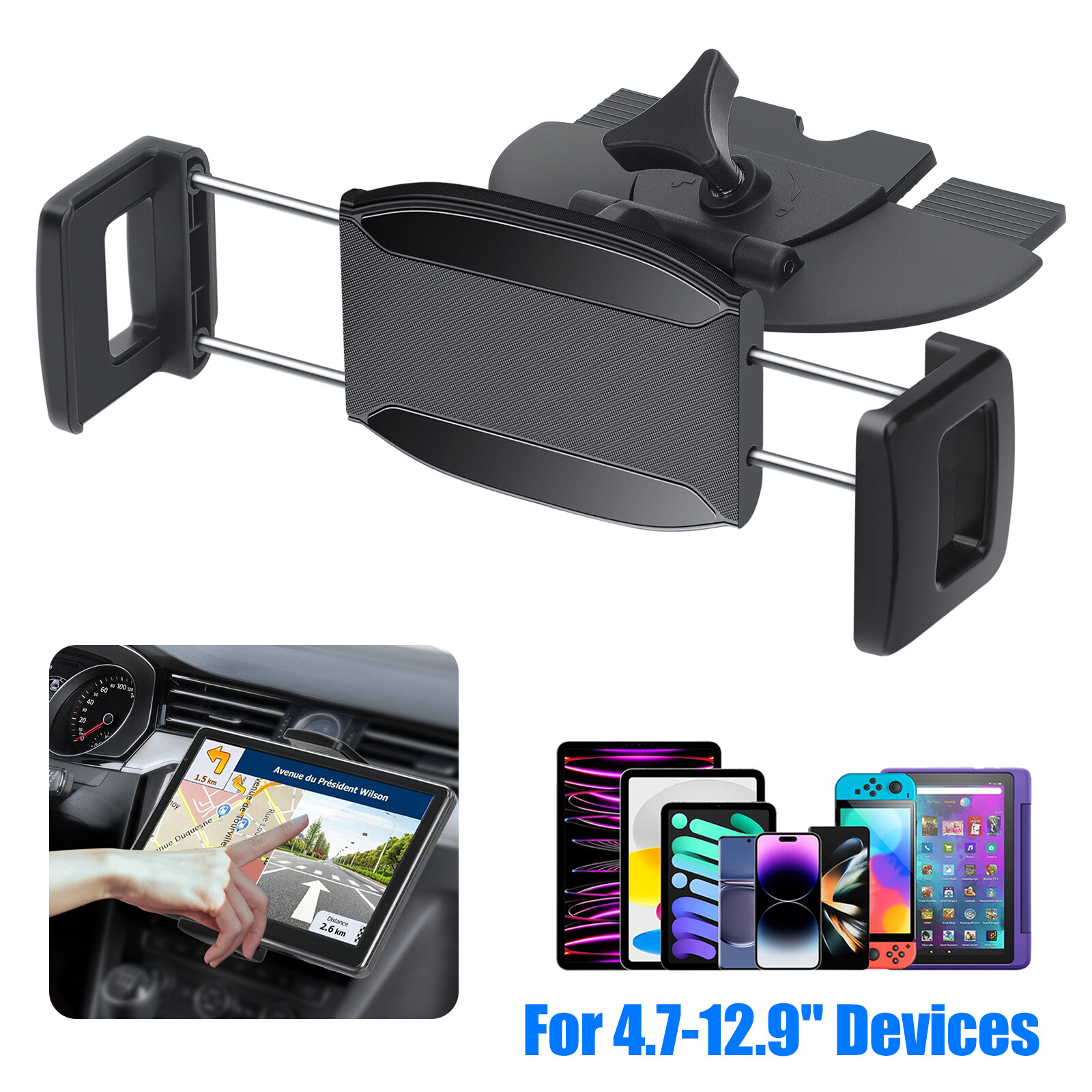 Car CD Player Slot Mount Holder Fit for 4.7-12.9in Tablets Mobile Phone GPS
