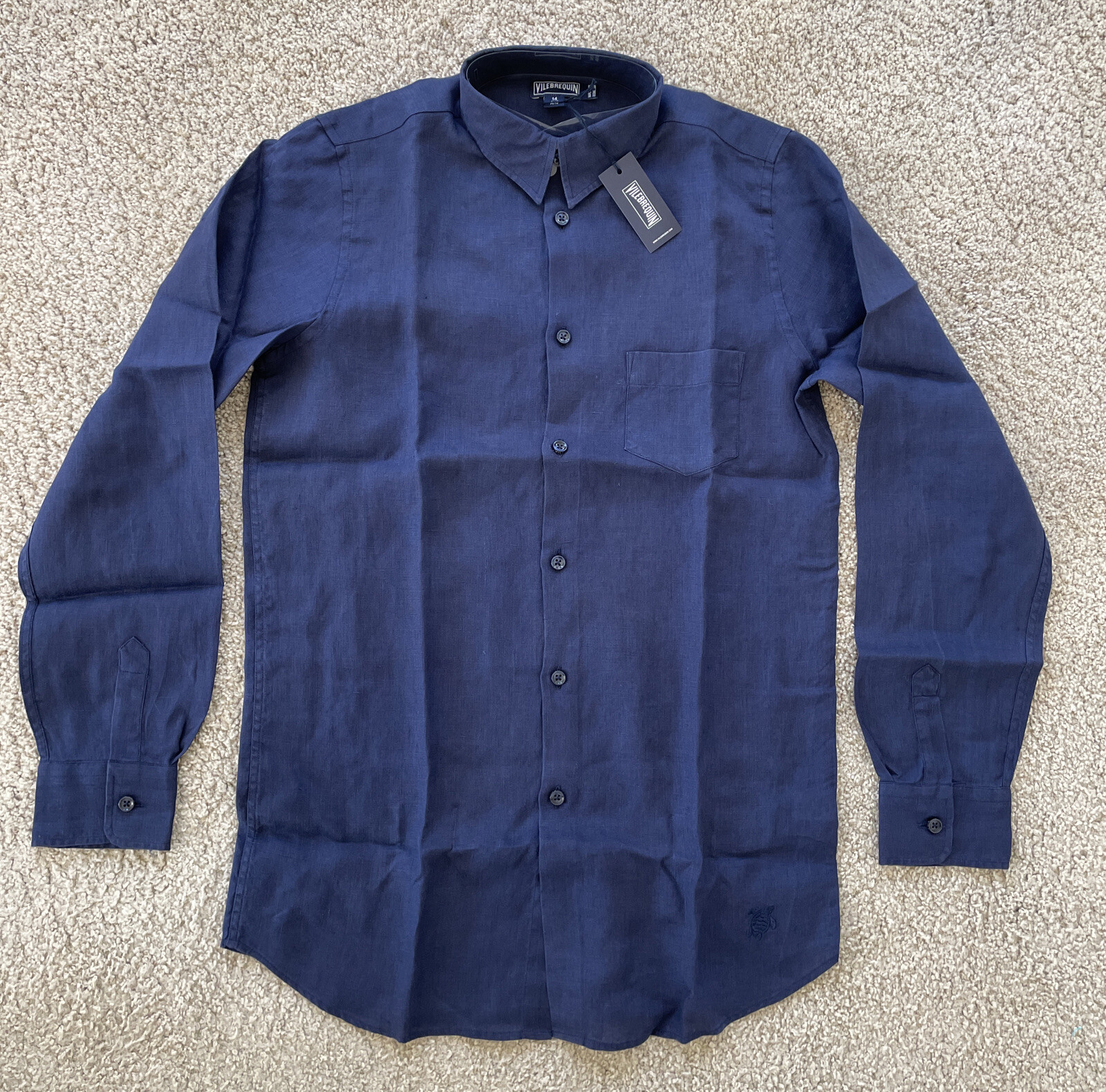NWT Authentic Vilebrequin Long Sleeve Shirt - 100% Linen - BOYS - 8 Years - BLUE