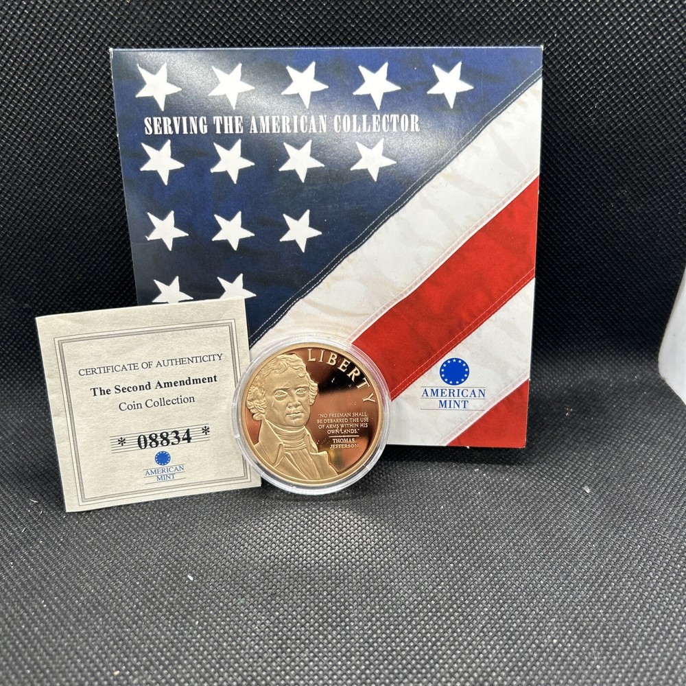 THOMAS JEFFERSON Second Amendment Gold-plated Comm. Coin COA