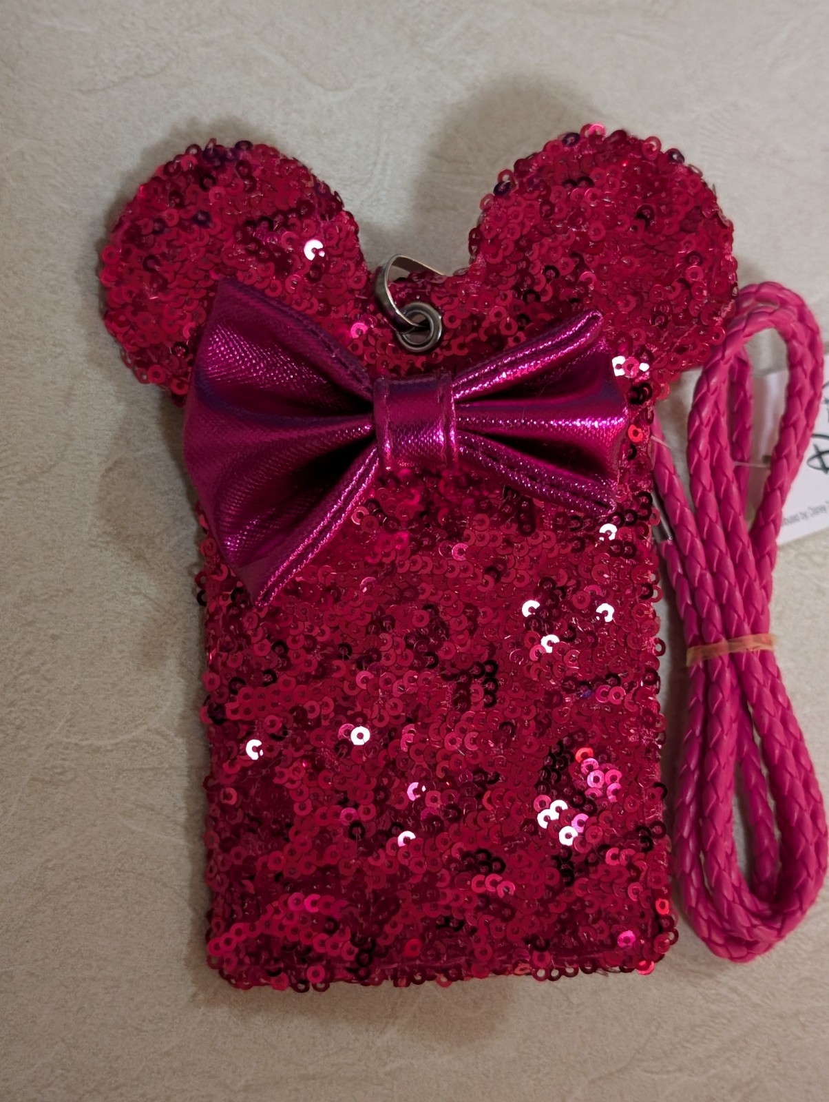 Disney Loungefly Imagination Pink Sequined ID Card Holder Lanyard New Tags