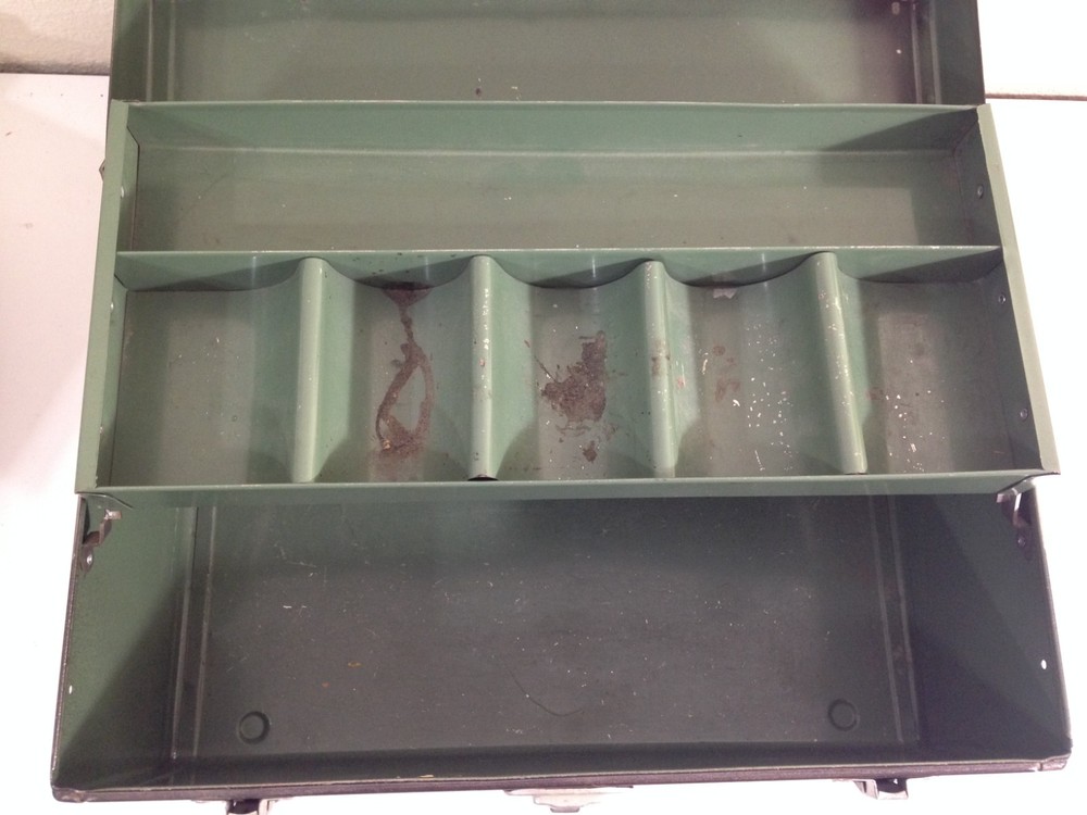 Vtg General Purpose triple Latch Tool Box medium unique size hammered gray brown