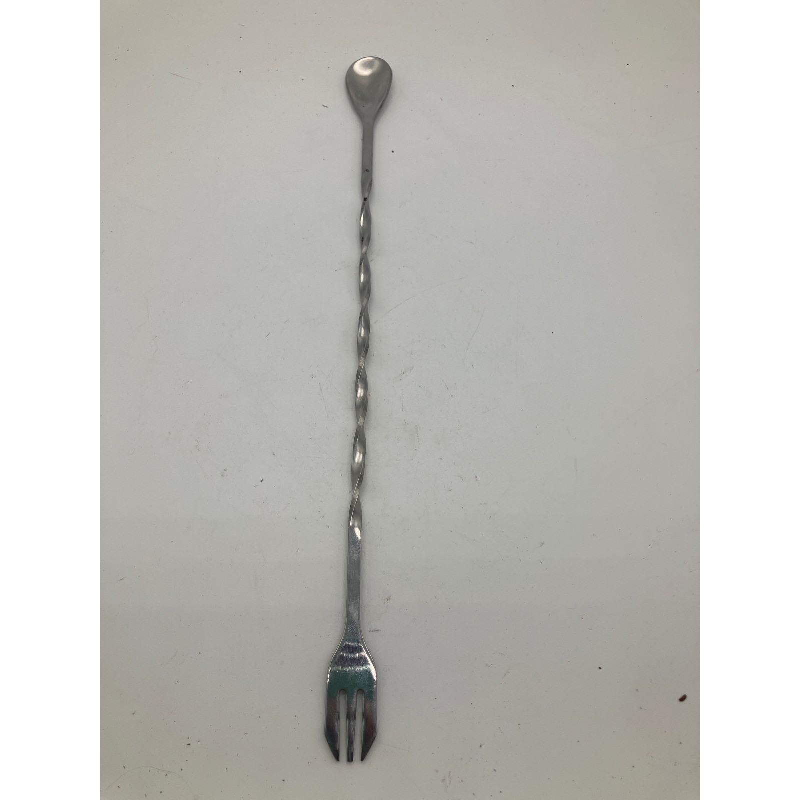 10 Inch Stainless Steel Twisted Bar Spoon with Trident Garnish Fork Silver