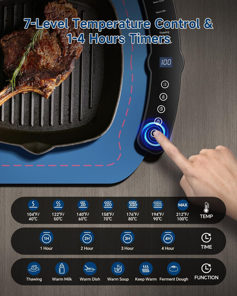 Warming Mat for Food, Food Warming Mat with 7 Temp Master Aadjustable Warming Tr