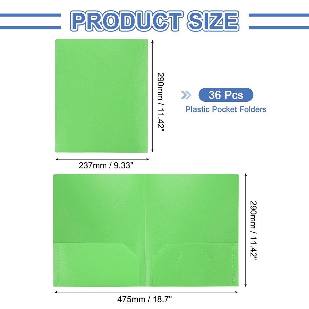 Green Plastic Folder with Pockets, 36 Pack Plastic Pocket Folder