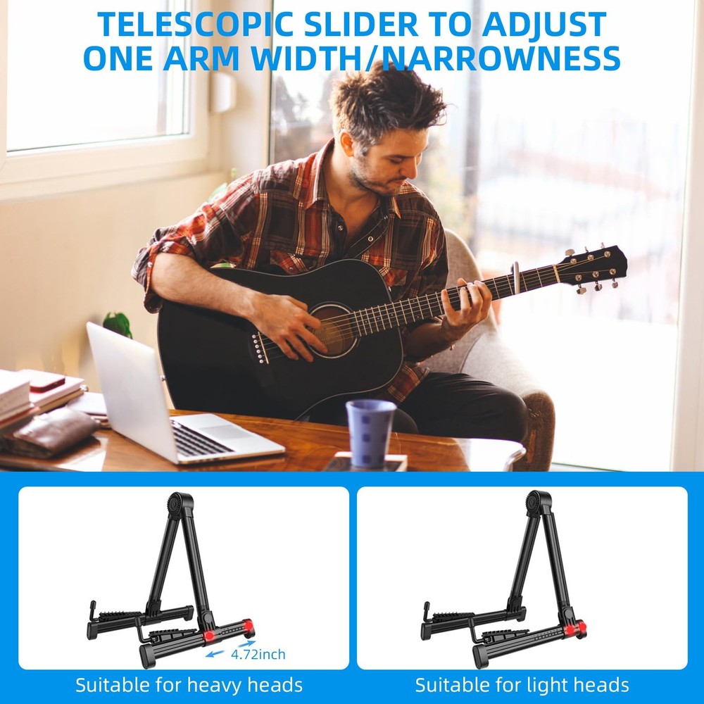 Foldable Lightweight Guitar Stand - Portable, Compact & Adjustable for Acoust...