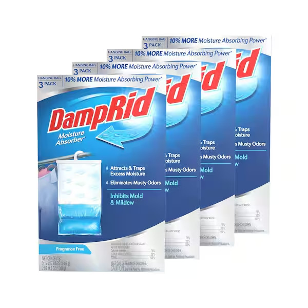 DampRid - 15.4 oz. Fragrance Free Hanging Bag Moisture Absorber (12 Pack) 4x3