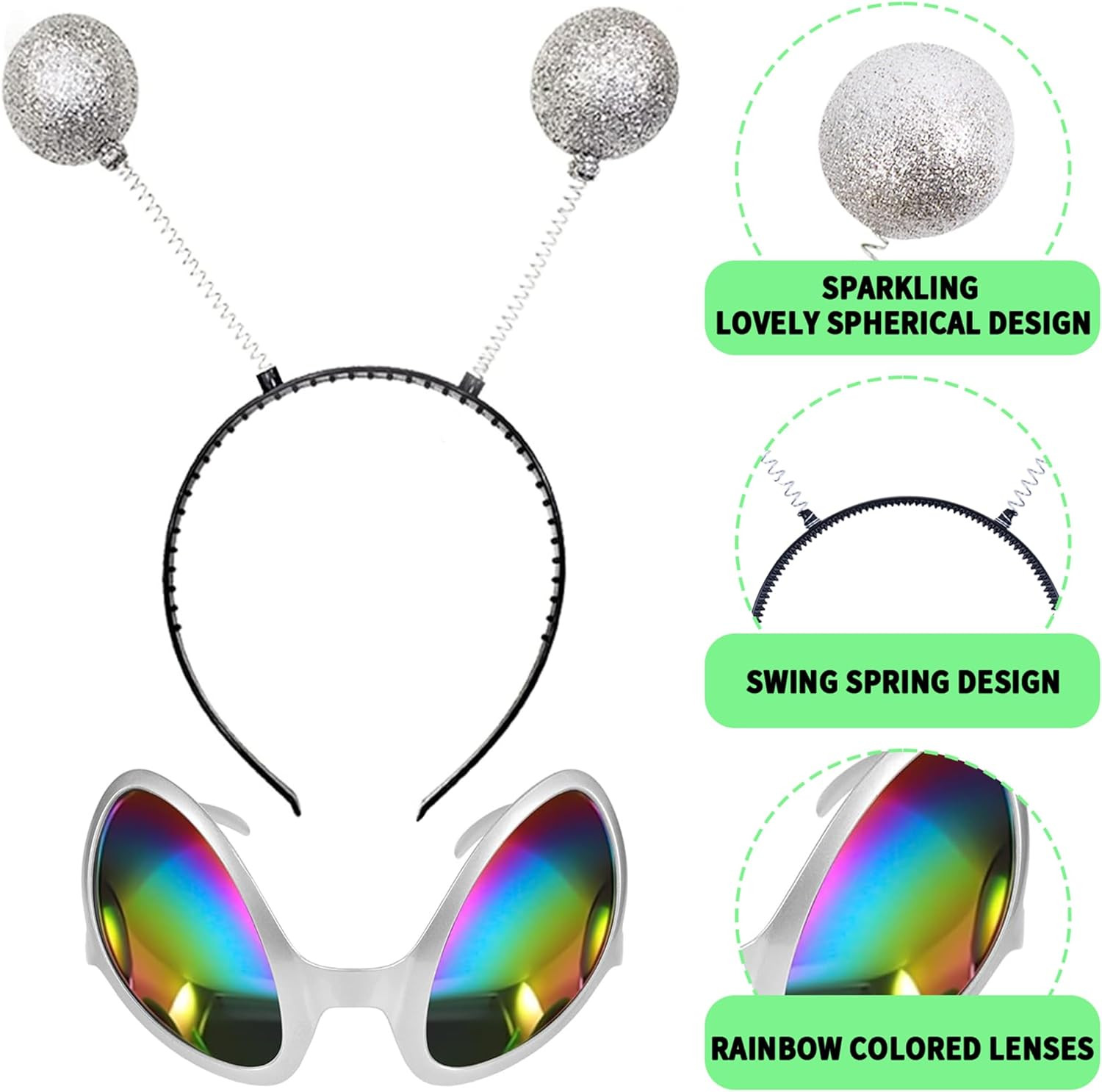 2 Pairs Alien Headband and Glasses, Alien Antenna Headband for Adult Women Space