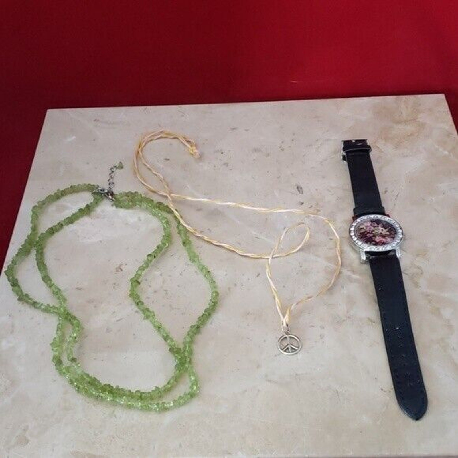 Mixed Lot of Jewelry Lot Includes Green Stone Necklace