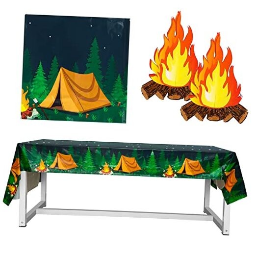 Camping Theme Tablecloth Set, Including 2 Pieces Hiking Camping Rectangle