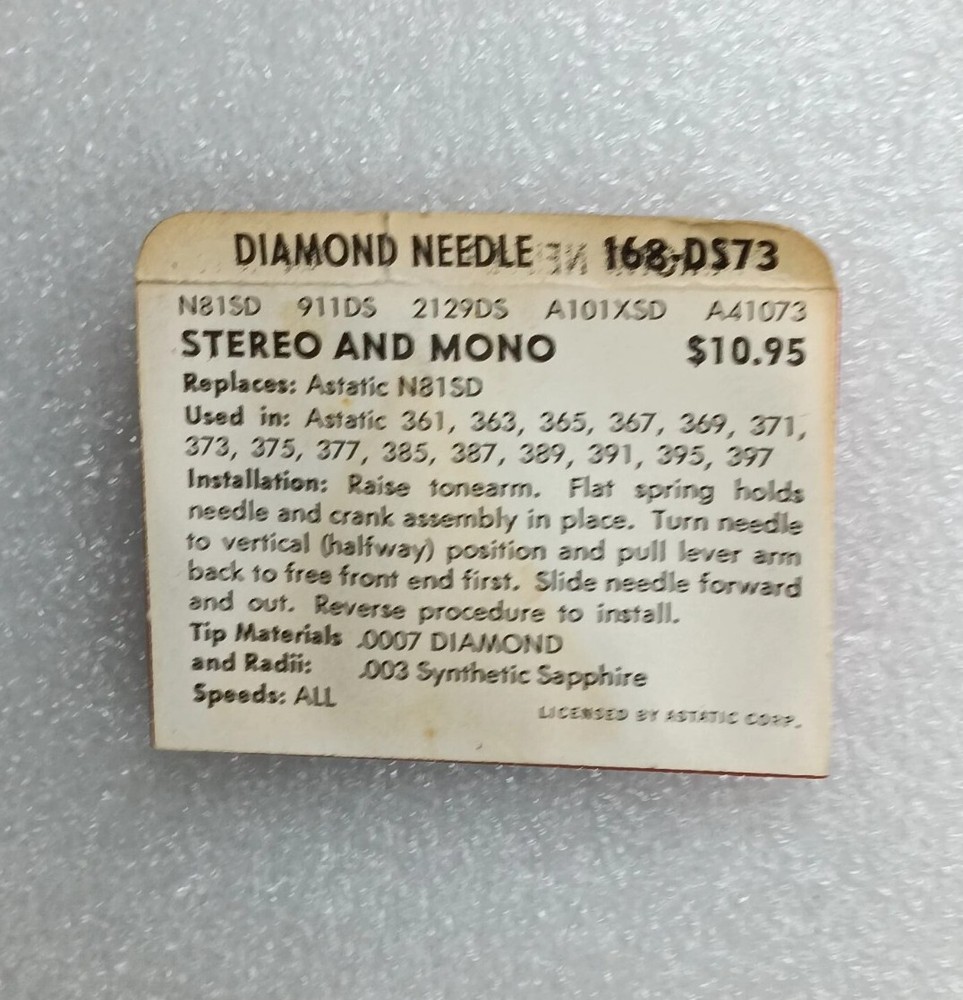 168-DS73 SUPERB DIAMOND NEEDLE, ASTATIC N81SD