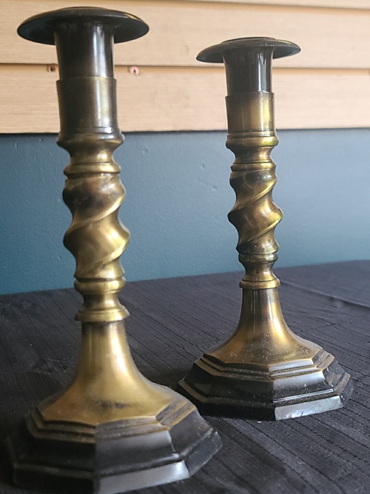 2 Ornate Solid Brass Candle Sticks Made In India EUC