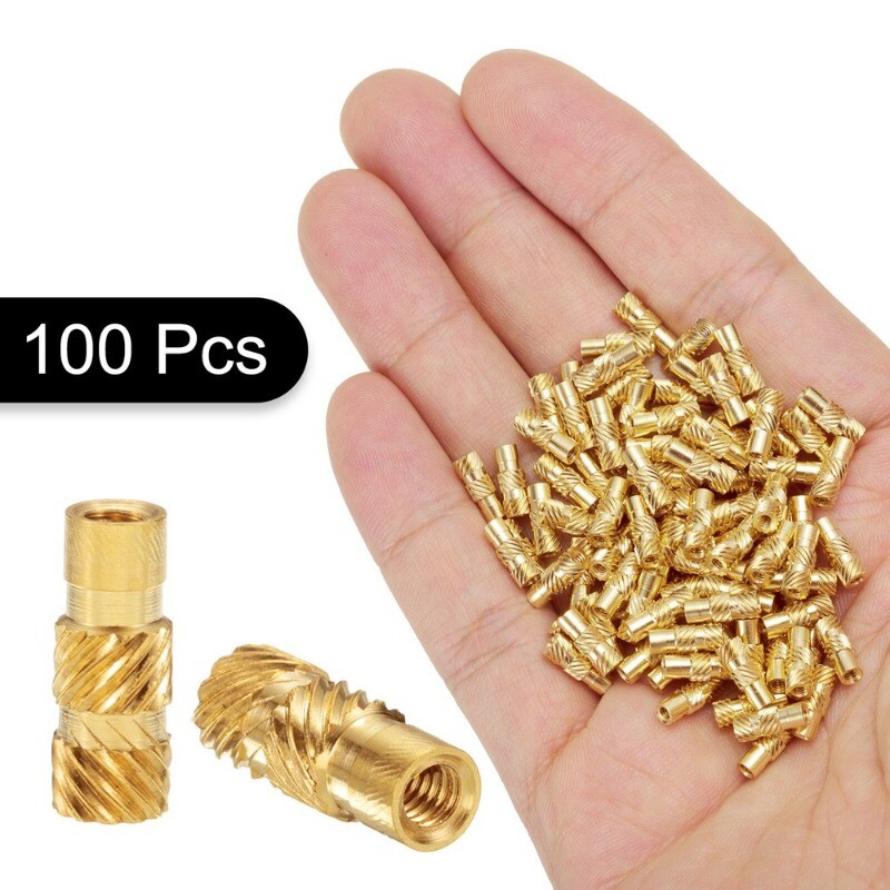 100pcs M2 Threaded Inserts Brass Heat Set Insert M2x9mm, OD 3.5mm Knurled Nuts