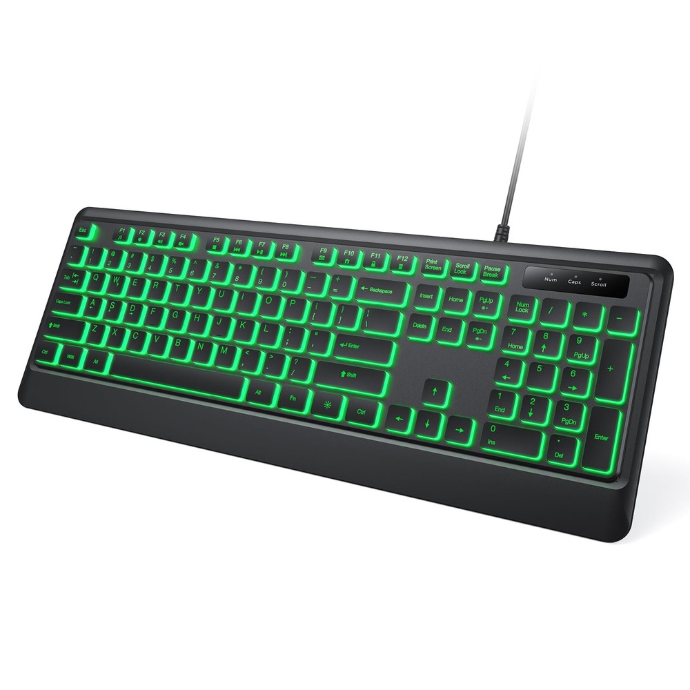 Wired USB LED Keyboard, 7 Colors Backlight, Full Size Quiet, Waterproof, PC