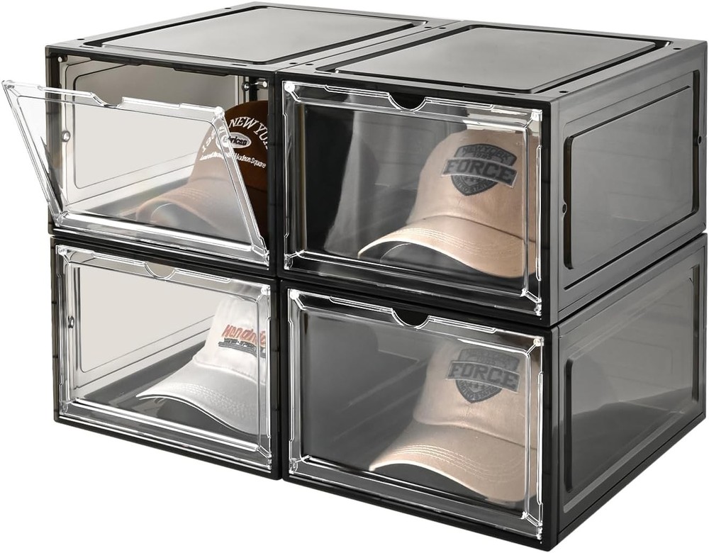 Hat Organizer Box,Stackable Clear Baseball Caps Holder Box Containers W/