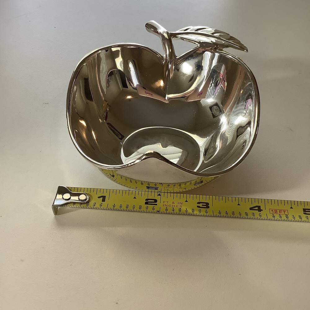 Silver Plate Apple Trinket Dish Candy Nut Bowl Apple Shaped Silver plated Dish