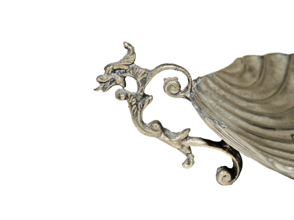 Vintage Clam Shell Footed Candy Nut, Keys Trinket Dish w/ Dragon Handle - Unique