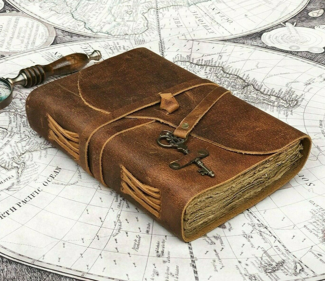 Rustic Leather Journal Notebook Handmade Deckle Edge Paper Leather Bound Books