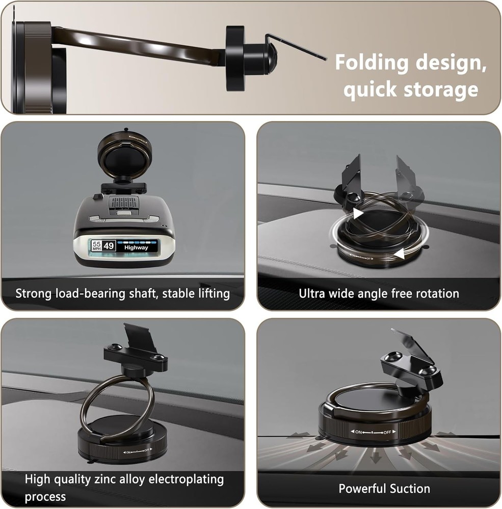 Radar Detector Mount Super Strong Suction Cup Car Windshield Bracket 360