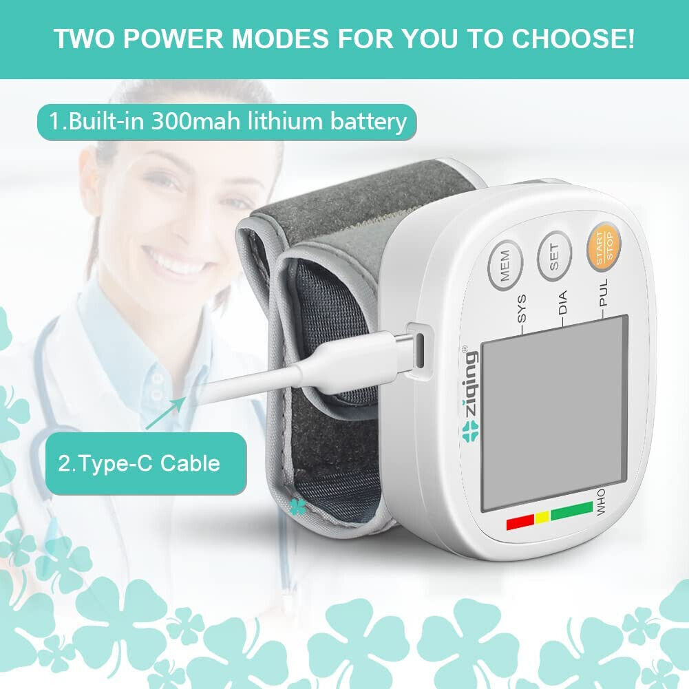 LCD Screen Wrist Blood Pressure Monitor Adjustable Cuff Heart Rate Machine