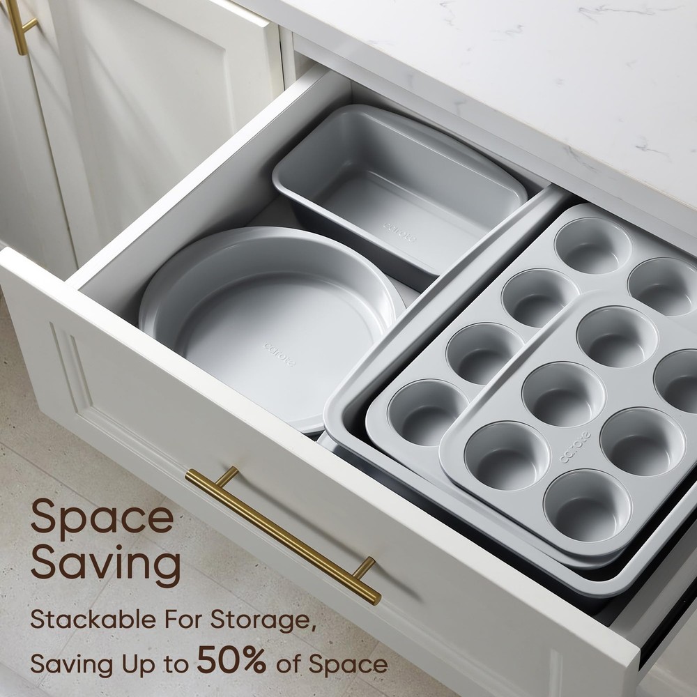 7-Piece Nonstick Stackable Baking Pans Set - Bakeware Sets Including Cookie S...