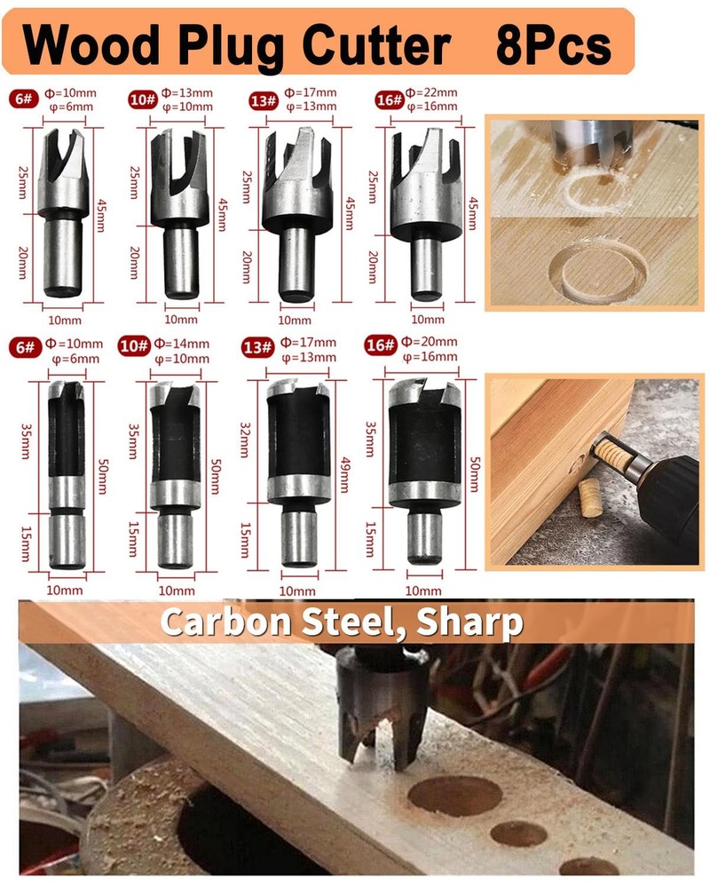 34 Pack Wood Working Chamfer Drilling Tools, 6 Countersink Drill Bit Set, 7...