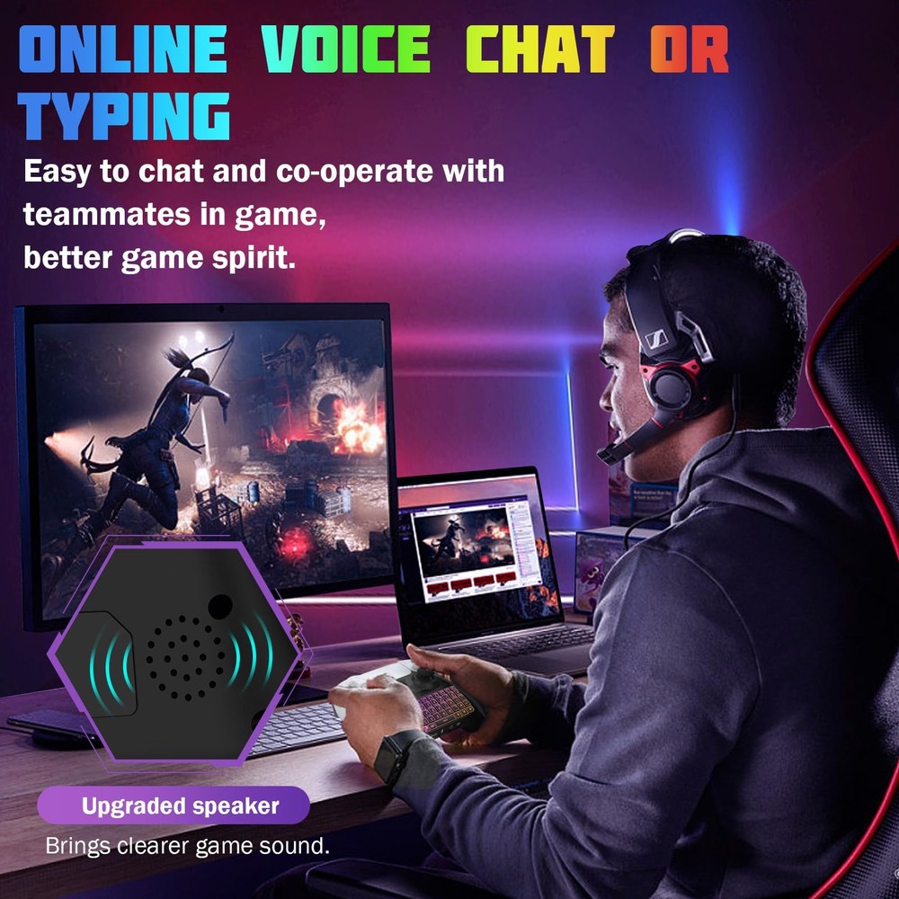 RGB Backlight Keyboard for PS5 Controller, Wireless Bluetooth Keypad Chatpad ...